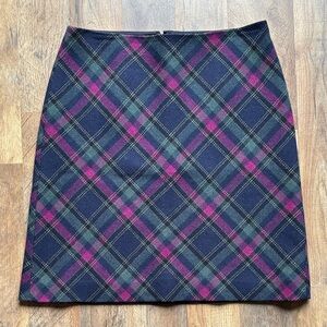 Talbots Blue Pink Green Plaid A line Wool Blend Skirt size 6